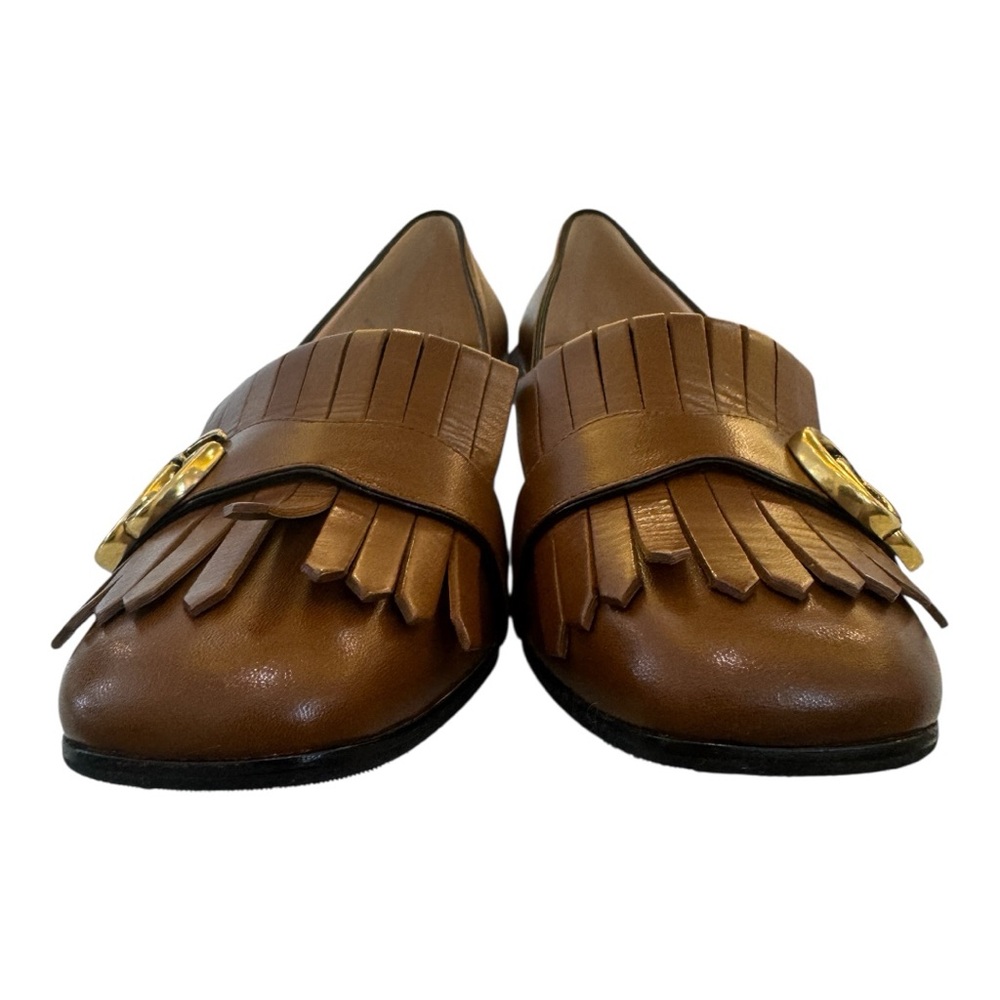 Gucci Brown Leather Kiltie pump with Gold GG Hardware - Picture 3 of 6